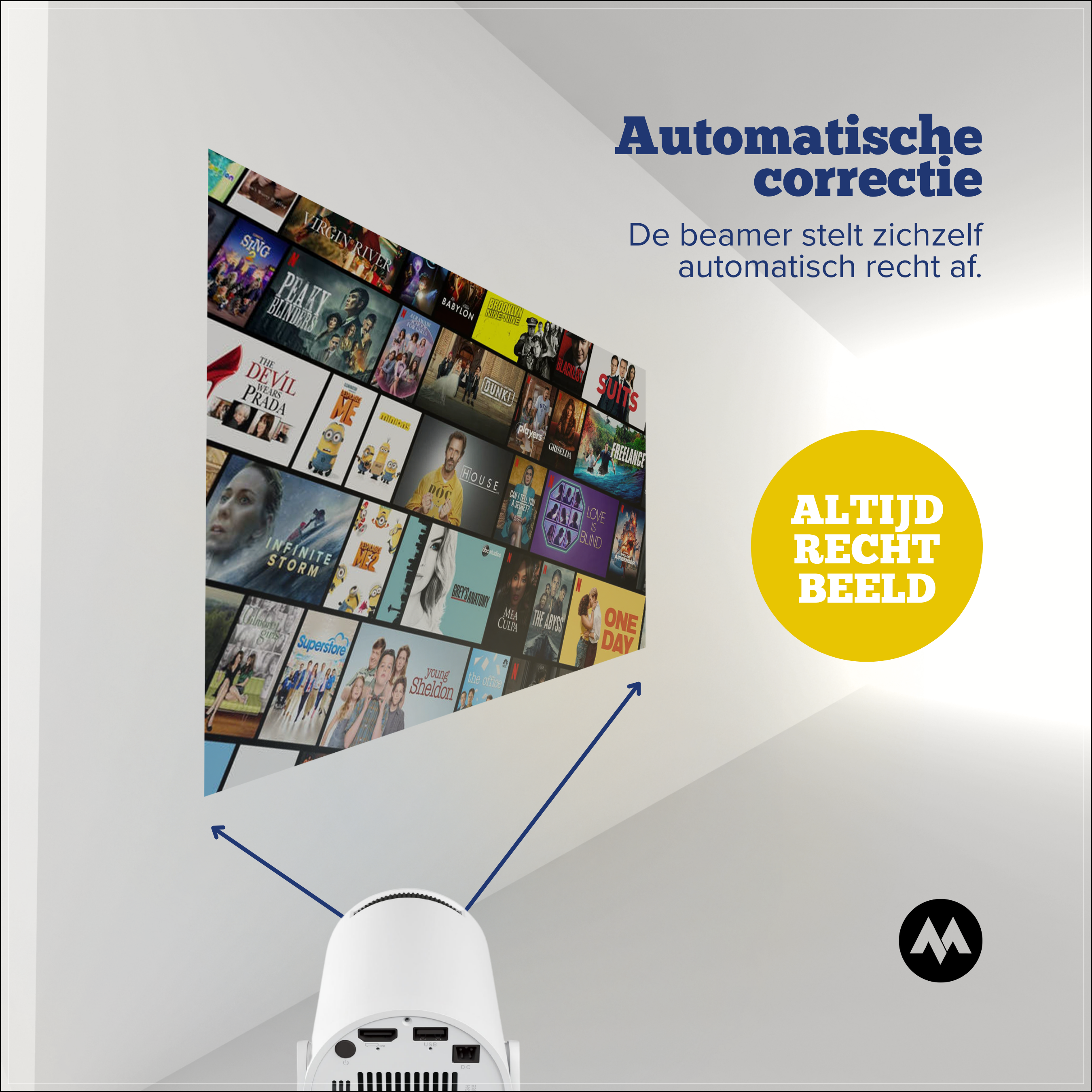 Automatische keystone correctie voor rechte beelden